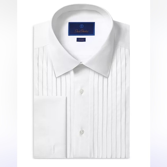 NWT David Donahue Trim Fit 18 Pleated Bib Front Formal Shirt White Sz 17.5 - Picture 1 of 13